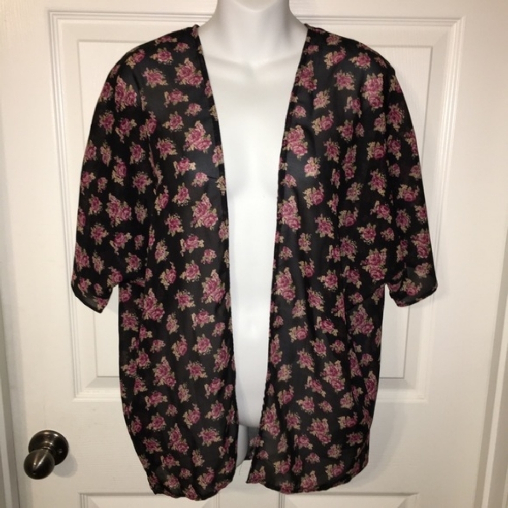 Floral Print Kimono Cardigan Lace Back Design Small